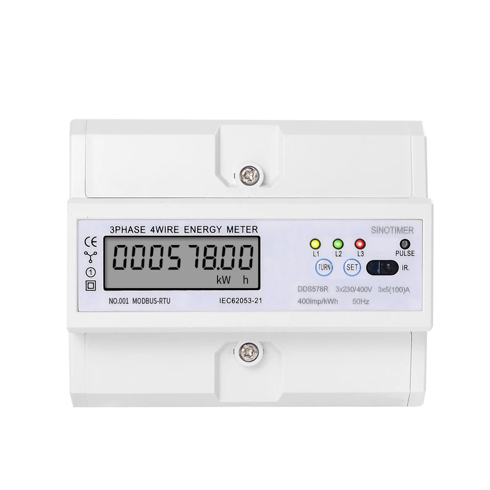 RS485 Modbus Rtu DIN Rail 3 Phase 4 Wire LCD Digital Wattmeter Electronic Power Consumption Energy Meter 5-100A 380V AC 50Hz