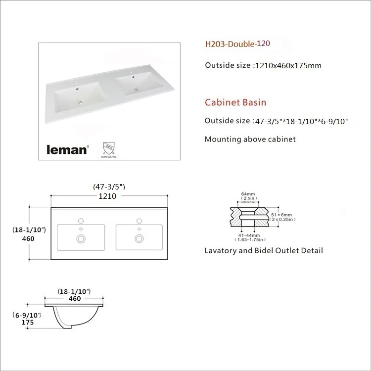 H203 Cabinet Basin for Vanity Set Luxury Bathroom Vanity Double Sink Cabinet Sink Bathroom Ceramic Bathroom Sink
