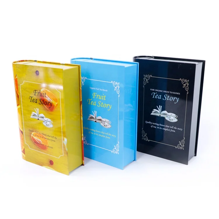 customized decorative food grade book shape metal packaging chinese tea tin
