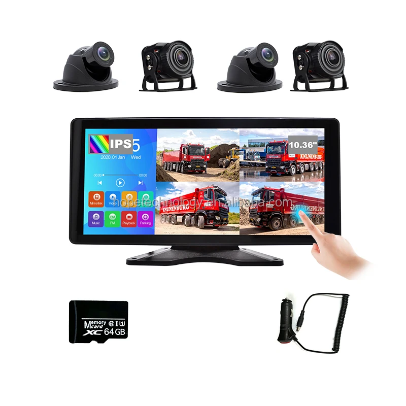10.36 Inches Touch Screen Monitor 1080P Waterproof IP68 Truck Camera 360 Degree DVR 4 Channel
