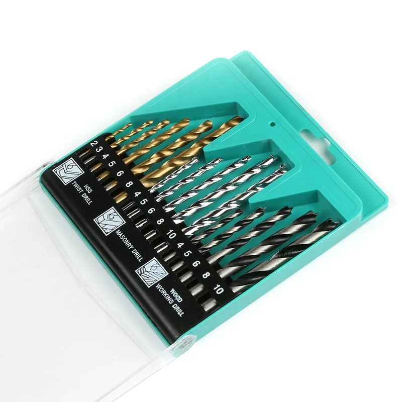 16PCS  Combination HSS brocas Twist Masonry Drill Bit Set for Metal Concrete Wood Drilling in Plastic Box