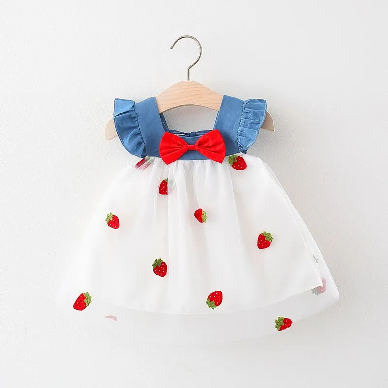 Summer Casual Sweet Cherry Embroidery Holidays Kids Clothes Love Roses Newborn Baby Girls Party Dresses Toddler Girl Skirt
