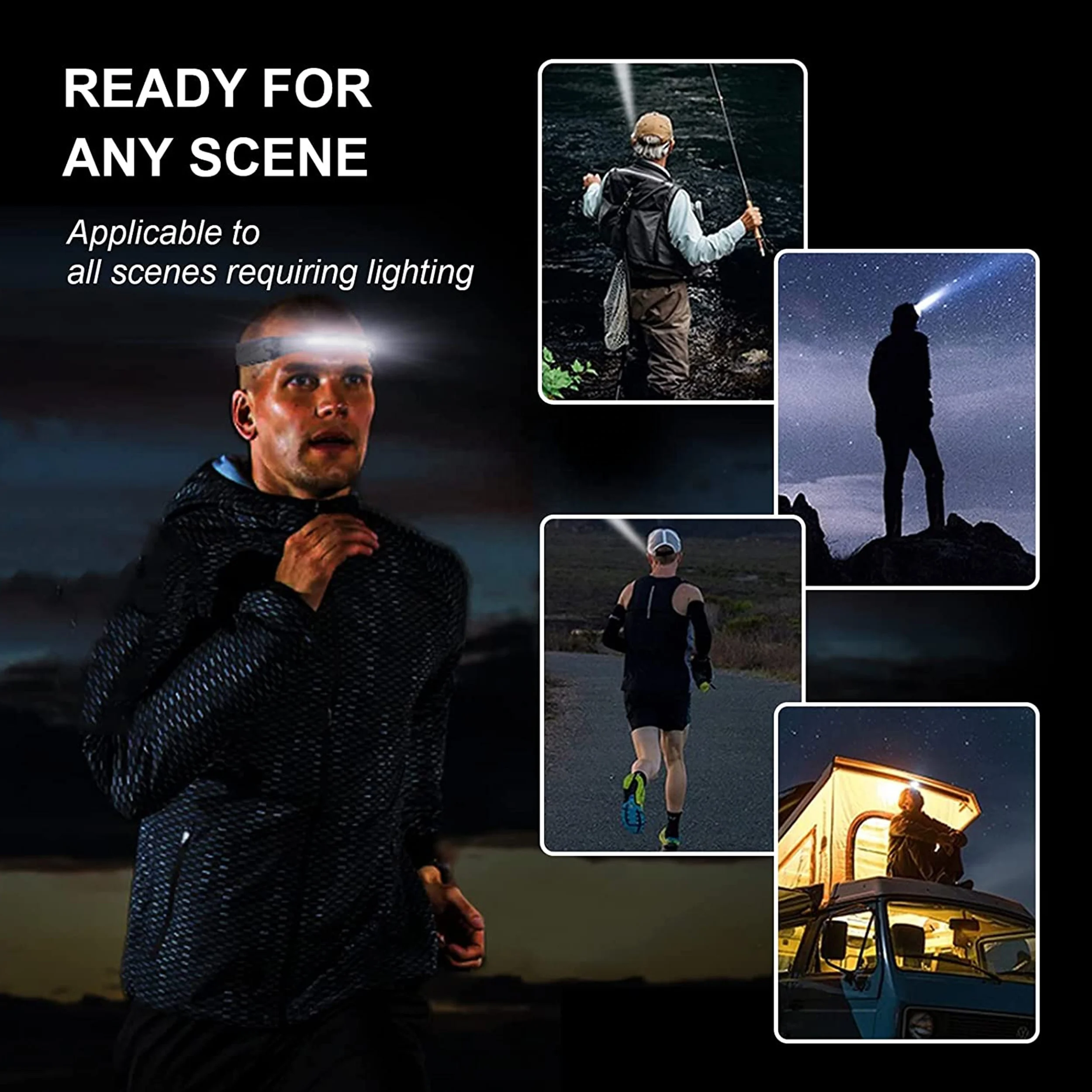 TAIKOO Headlamp Rechargeable Wide Beam Head Lamp LED with Motion Sensor for Adults  Waterproof Head Light for Hiking Running Rep