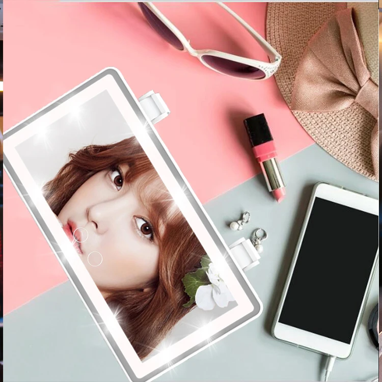 Two - Color Lamp Car - Mounted Cosmetic Mirror with Mirror Light - Emitting Non - Polar Adjustable Car Visor Mirror Round Silver