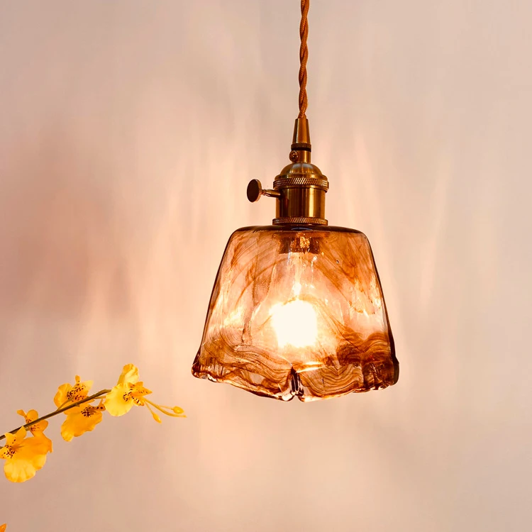 Scandinavian retro Japanese brass glass chandelier bar dining room bedroom bedside lamp creative Personalized small chandelier