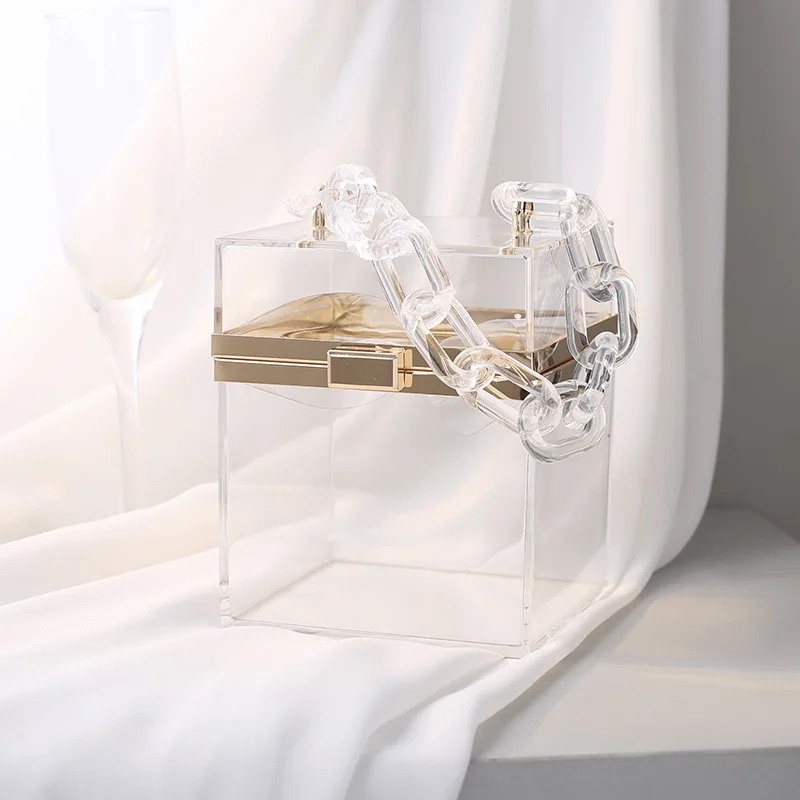 
New design transparent square jelly bags clear clutch acrylic box bag 