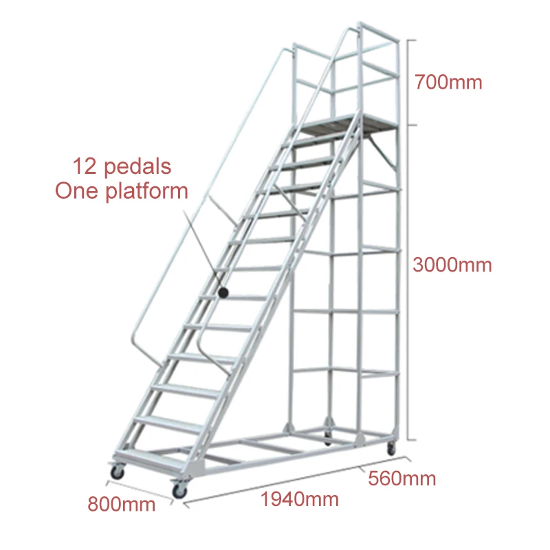 Customized Warehouse Metal Platform Step Ladder With Wheels
