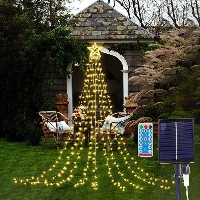 Day String LED Pive pointed Star Waterfall Light christmas Tree Hanging Water 0utdoor Decoration Remote Control