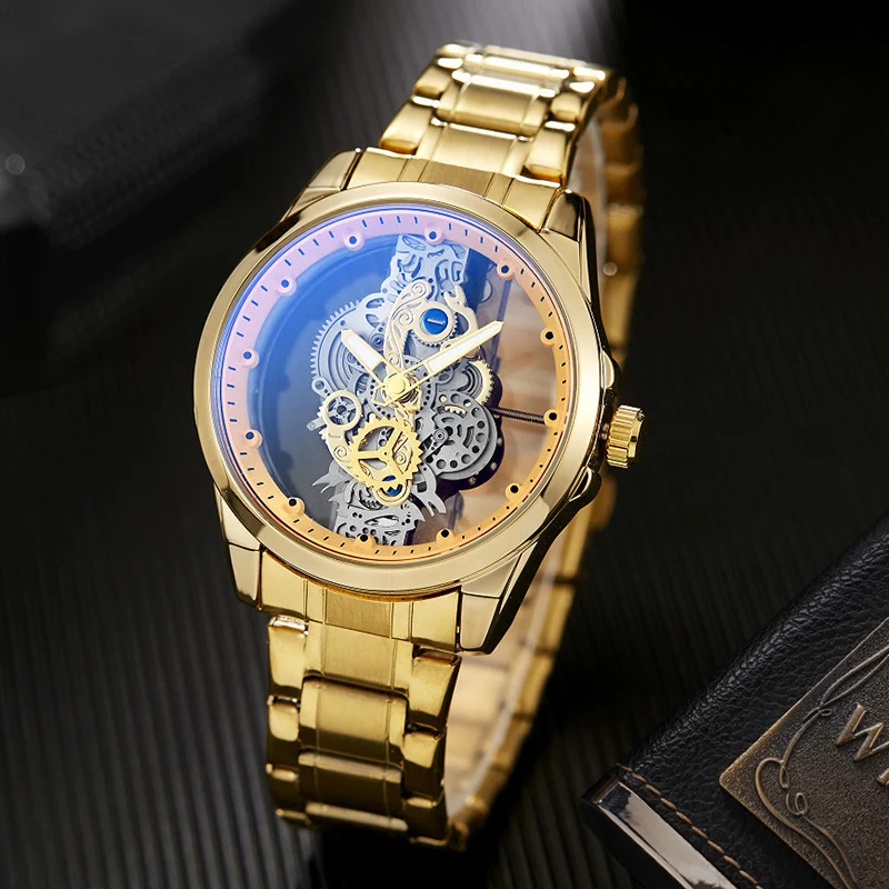3634 D Luxury Gold Silver Skeleton Men Watches Vintage Luminous Pointer Top Brand Quartz Watches relojes hombre wristwatches
