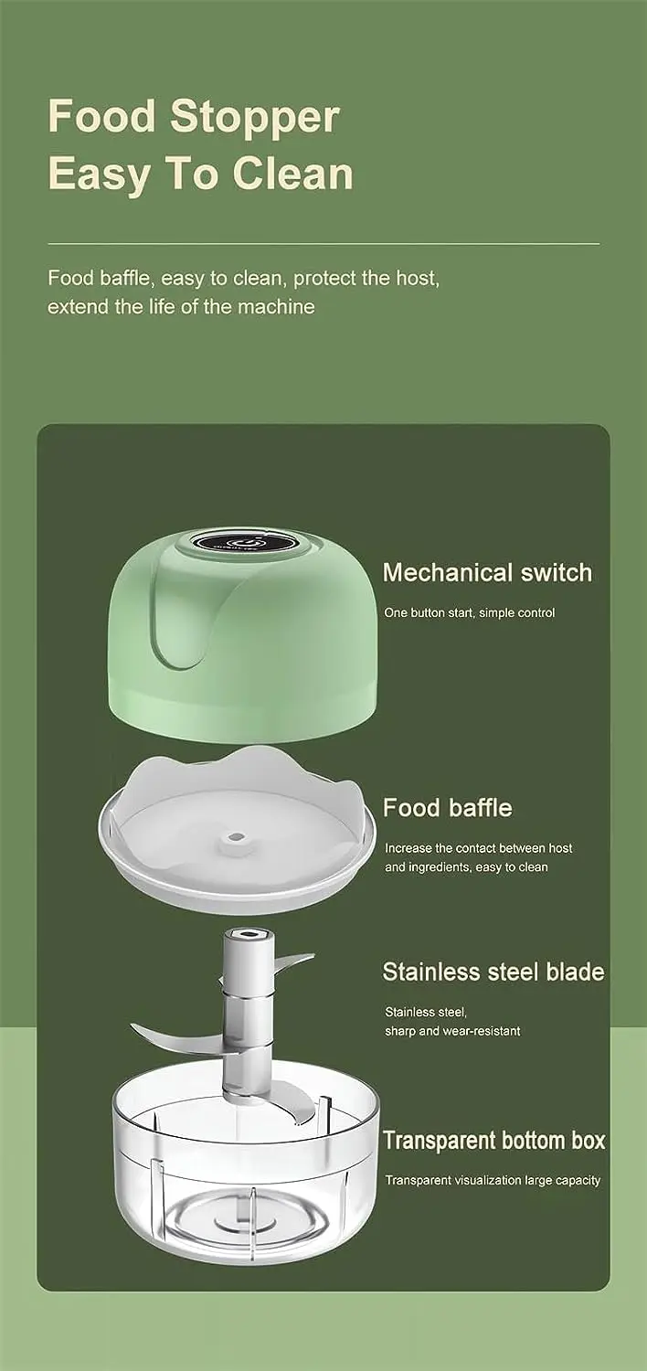 Electric Garlic Chopper Mini Portable Veggie Chopper Garlic Grinder Masher Onion Chopper Blender Vegetable Mini Food Processor,