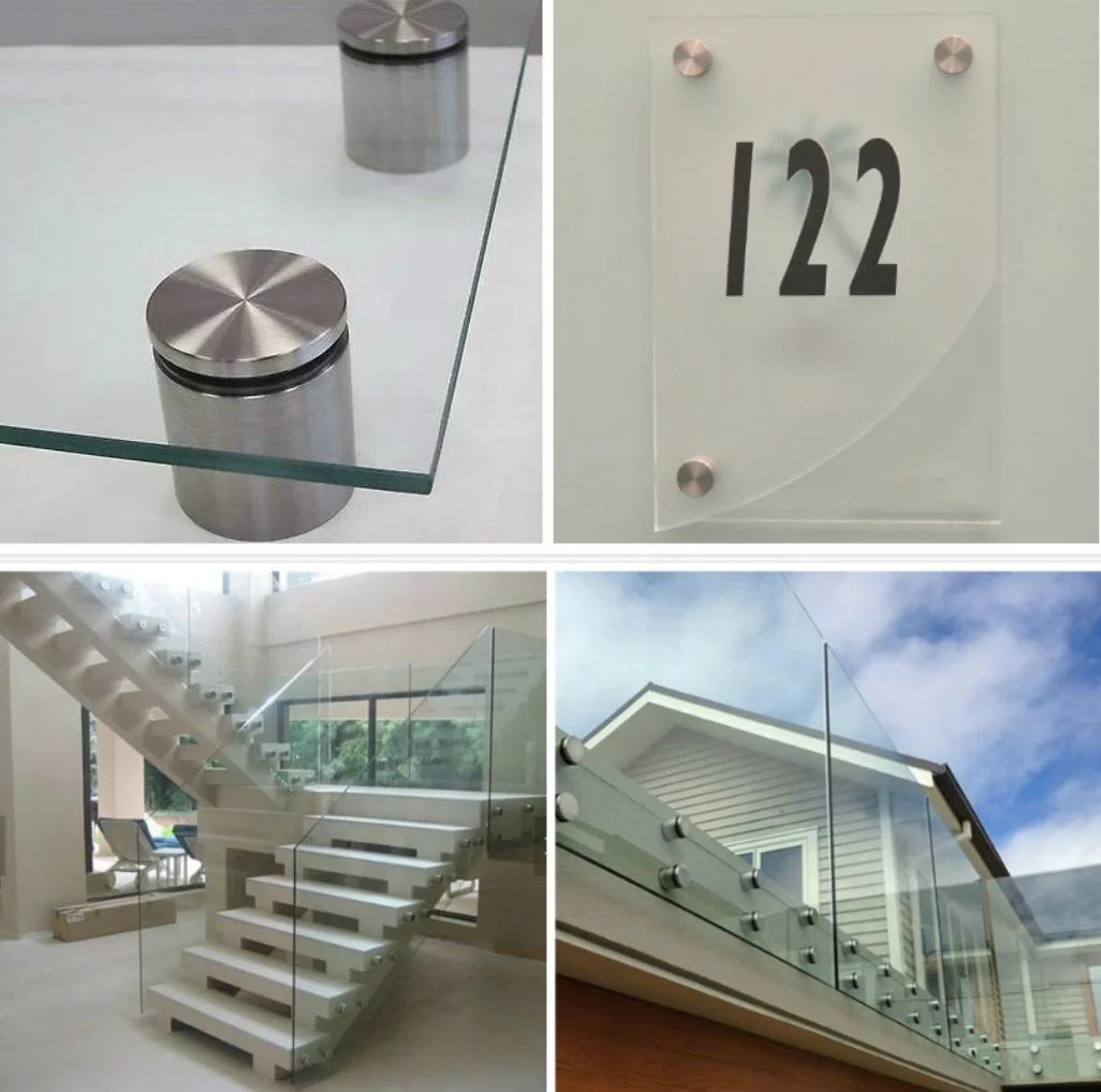 25*25mm Hollow wall mounted standoff pin advertisement fixing screws oem 201 screw lock glass railing sign standoff