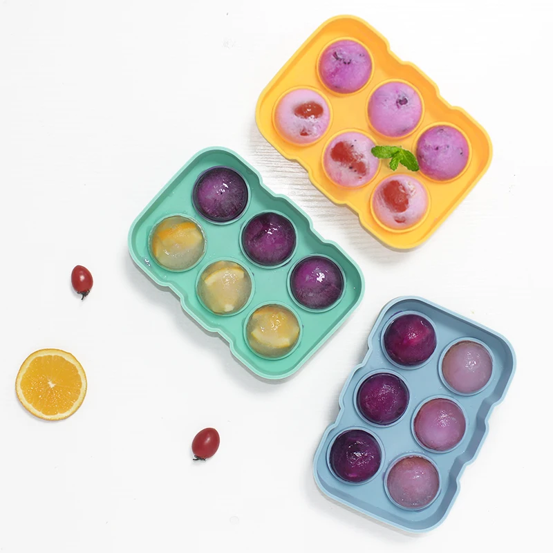 Wholesale High Quality  6 sphere shape round custom lid cube silicone ice ball tray