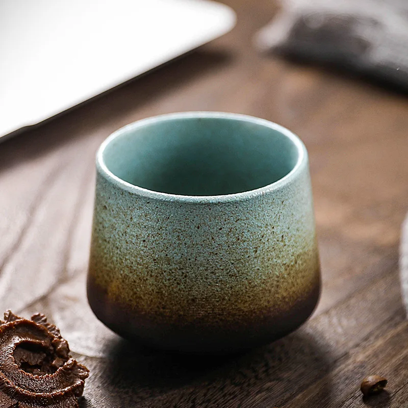 Japanese Retro Stoneware Teacup Colorful Vintage Coarse Pottery Countertop Ecocoffee Porcelain Ceramic Mug Cup Without Handle