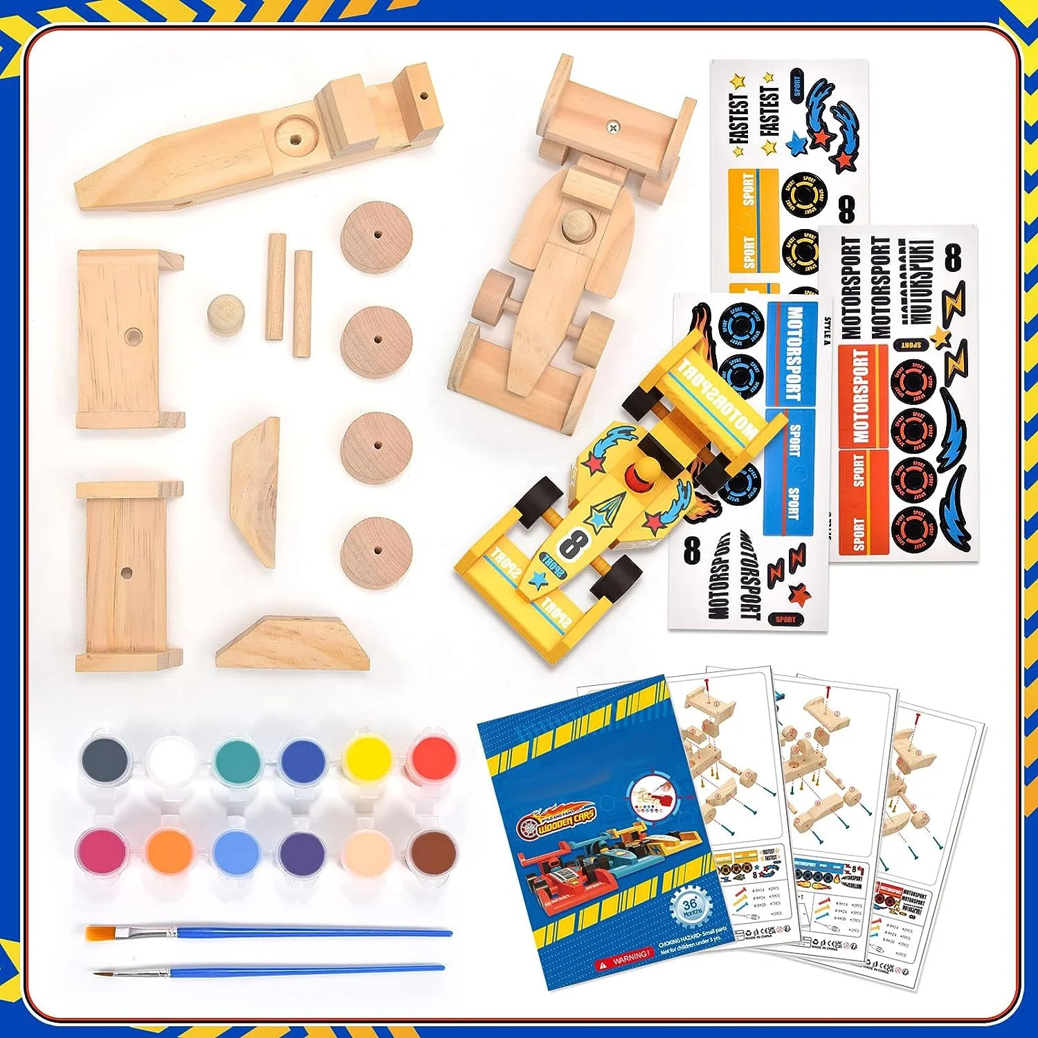 DIY Wooden Cars Crafts for Kids Easy Assemble & Paint Your Own Race Cars Model Car Kits Woodworking Arts and Crafts for Kids
