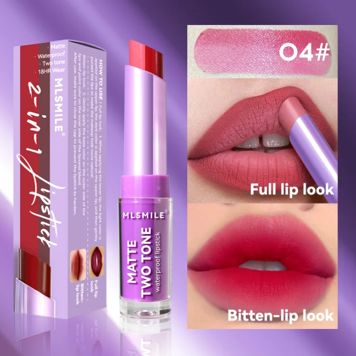 wholesale waterproof double color  lipstick  two in one set colored lipstick