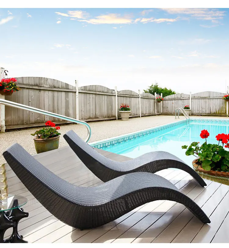 Glamping lightweight s shaped rattan sun loungers outdoor beach swimming pool chair sun lounger