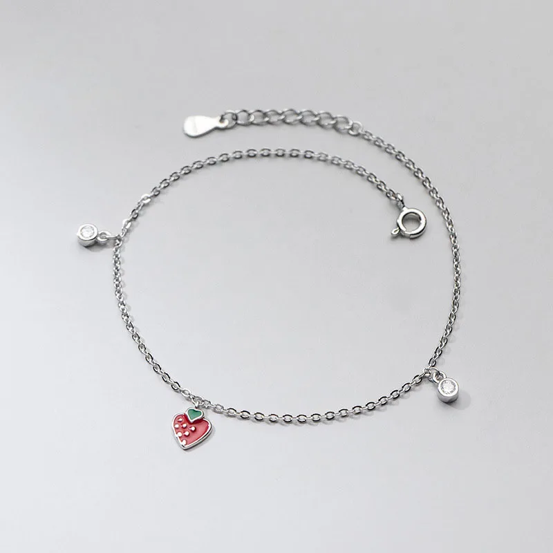  Bijoux Wholesale 925 Sterling Silver Coin Red Heart Zircon Wedding Anklets Women