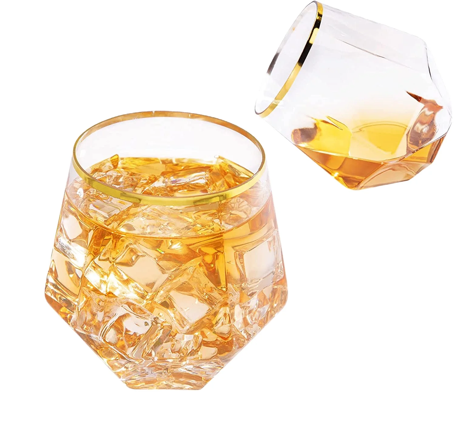 Gold Rim Diamond Shaped Plastic Stemless Glassware 12oz Clear Hexagonal Stemless Plastic Wine Goblets Shatterproof Recyclable
