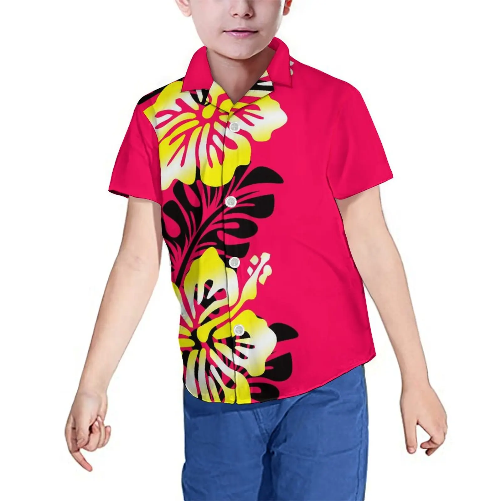 Wholesale Custom Print Toddler Boy Shirts Hawaiian Shirts Short Sleeve Button Baby Summer Kids Shirts Children Tops 2-16 Years
