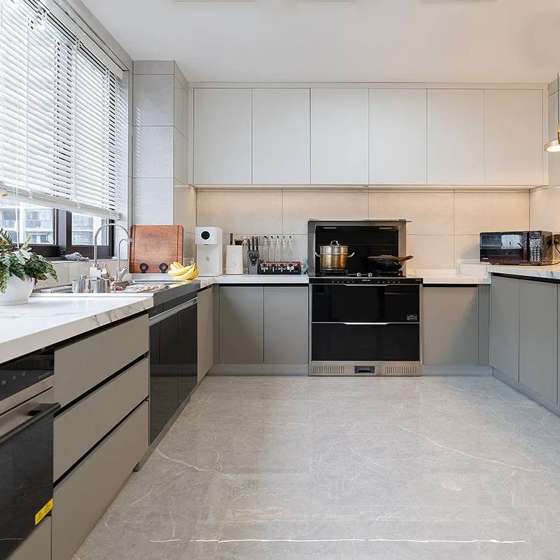 Modern Home Hotel Smooth Medium Density Wood Cabinet Combination Set Furniture Design High Gloss White Acrylic Installed Kitchen