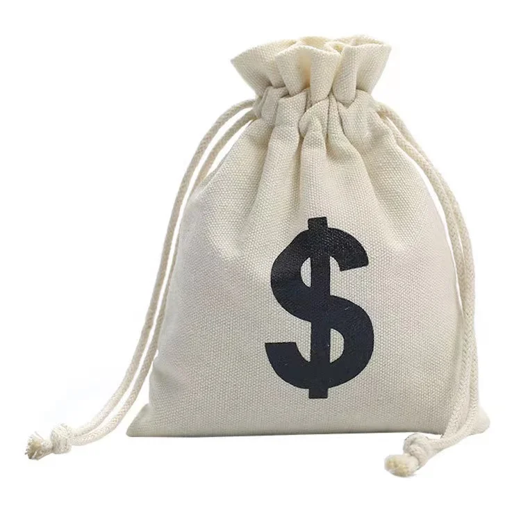Recycled Custom logo print small canvas cotton drawstring bag duffle bags for gifts