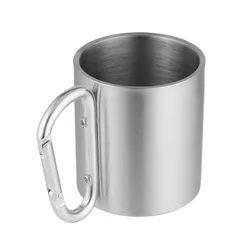 Stainless Steel Coffee Cup Camping Travel Mug Double Wall Mug With Carabiner Hook Handle Tumbler Cups