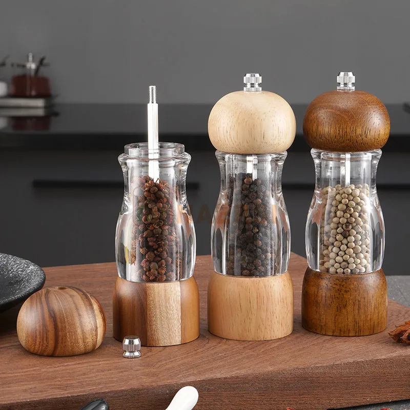 Factory Price  kitchen supplies wooden manual pepper grinder spice mill salt and pepper grinder set pepper mill for kitchen