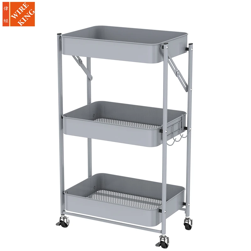 Fashion Metal Rolling Storage Holder Organizer Storage Utility Rack Tool Trolley Multipurpose 3 tier Folding Rolling Cart