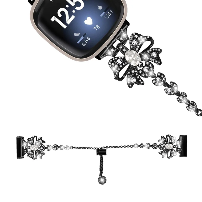 HK1110 Gold 20mm 316l Stainless Steel Crystal Smart Bracelet Straps For Fitbit Versa 4 Ladies Guess Watch Chain Band