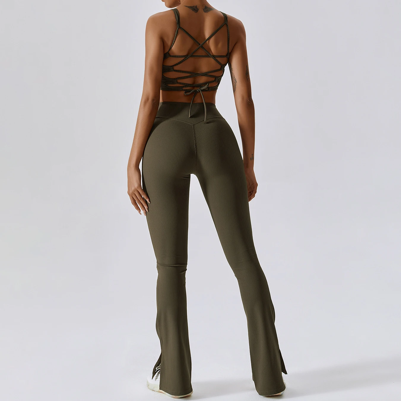 YIYI 2023 Ribbed Soft Fabrics High Elastic Gym Fitness Sets Comfortable Workout Suits Flare Leggings For Woman Active Wear Sets