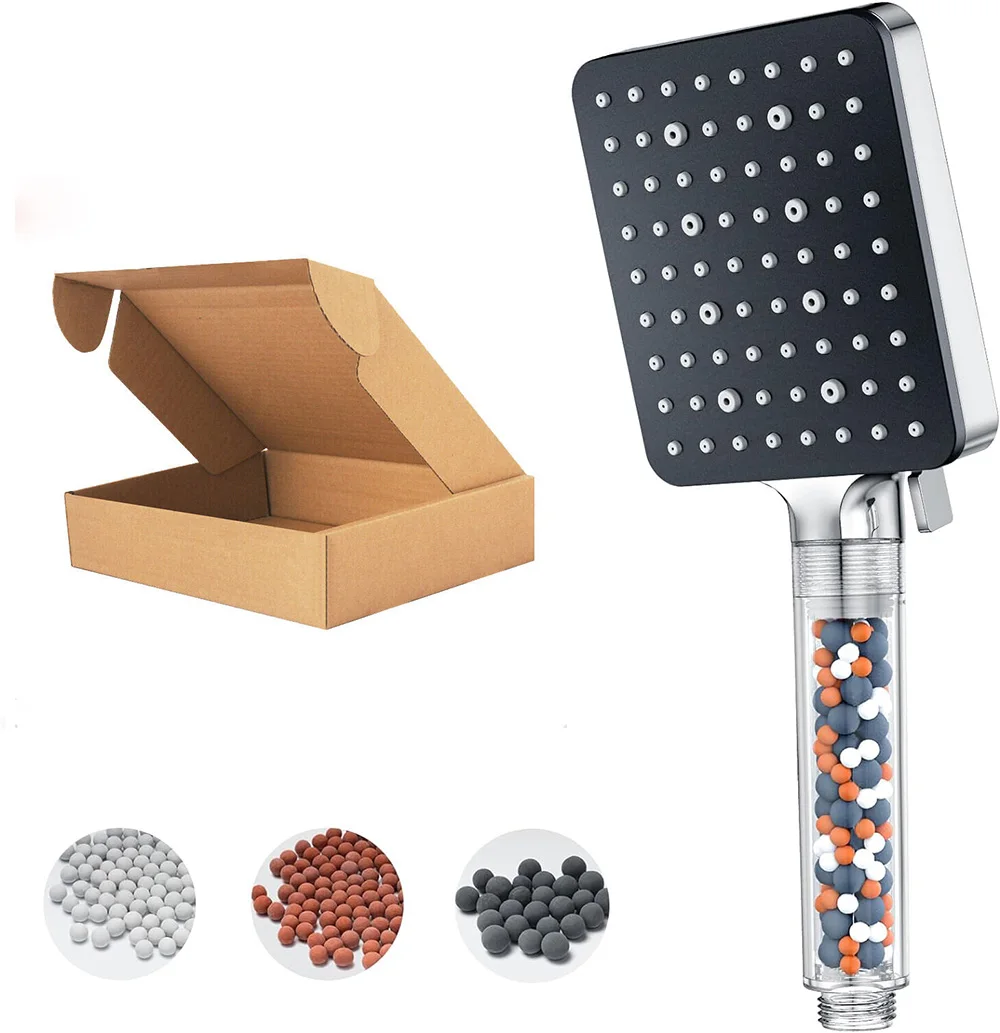 6 Jet Modes Large Powerful Flow Rain Showerhead for Low Pressure Hard Water Filter Shower Head