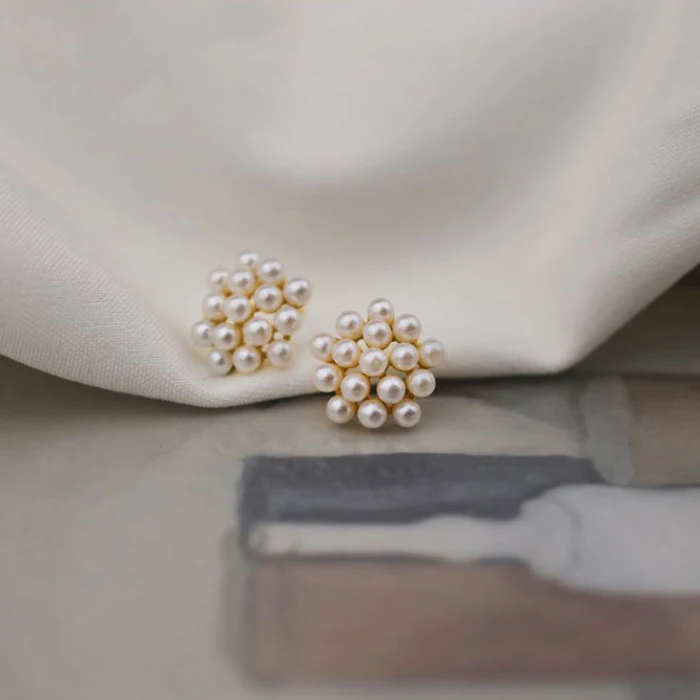 unique jewellery silver statement earring pearl flower 925 sterling silver pearl cluster flower earrings