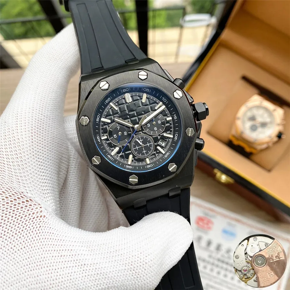 3A Oak Japan mechanical movement -eyes grid dial mechanical waterproof luxury silver case fashion sport watch