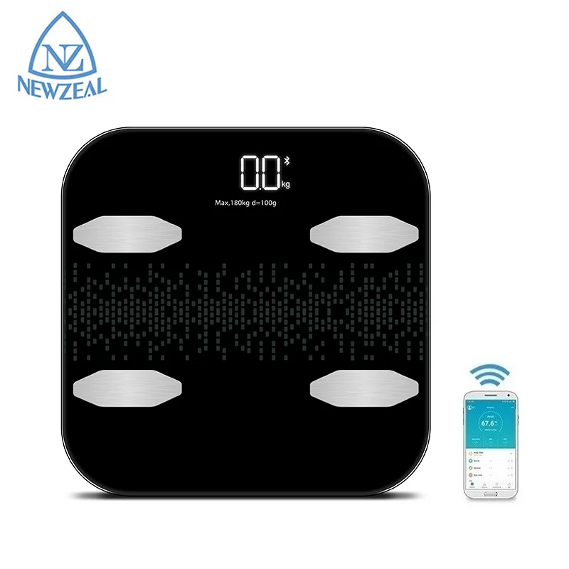 Black Personal Bathroom Blue tooth Smart Detection Body Fat Weighing Scales