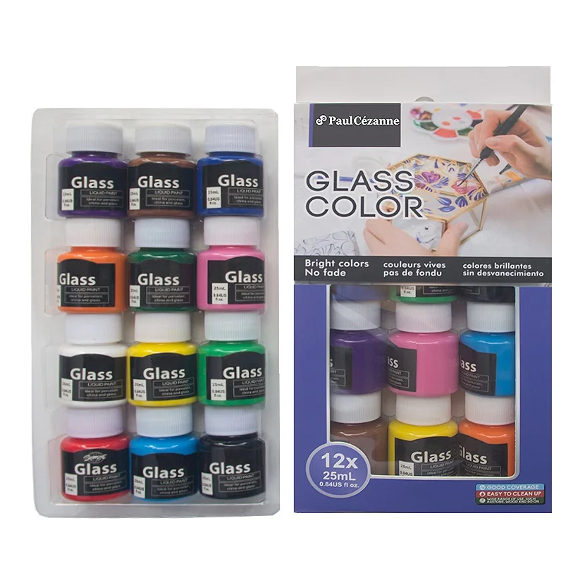 Professional 12 Colors Non-Tox Fluid Art Acrylic Paint 25ml Fluid Acrylic Paint for Watercolor/Glass/Ceramic