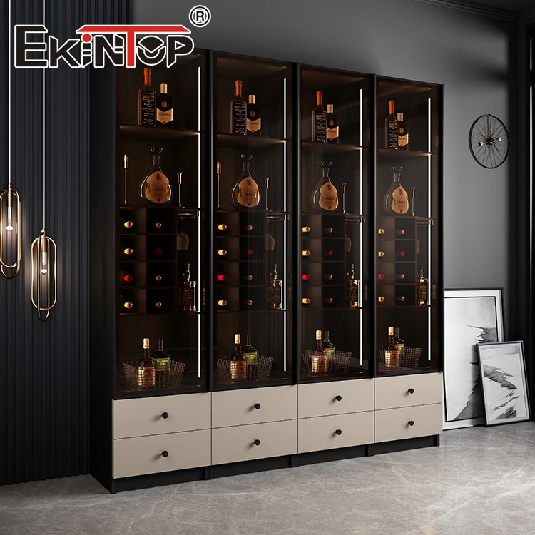 Ekintop Роскошная высококачественная мебель для гостиной шкафы с высоким блеском коммерческий шкаф бара набор и виски