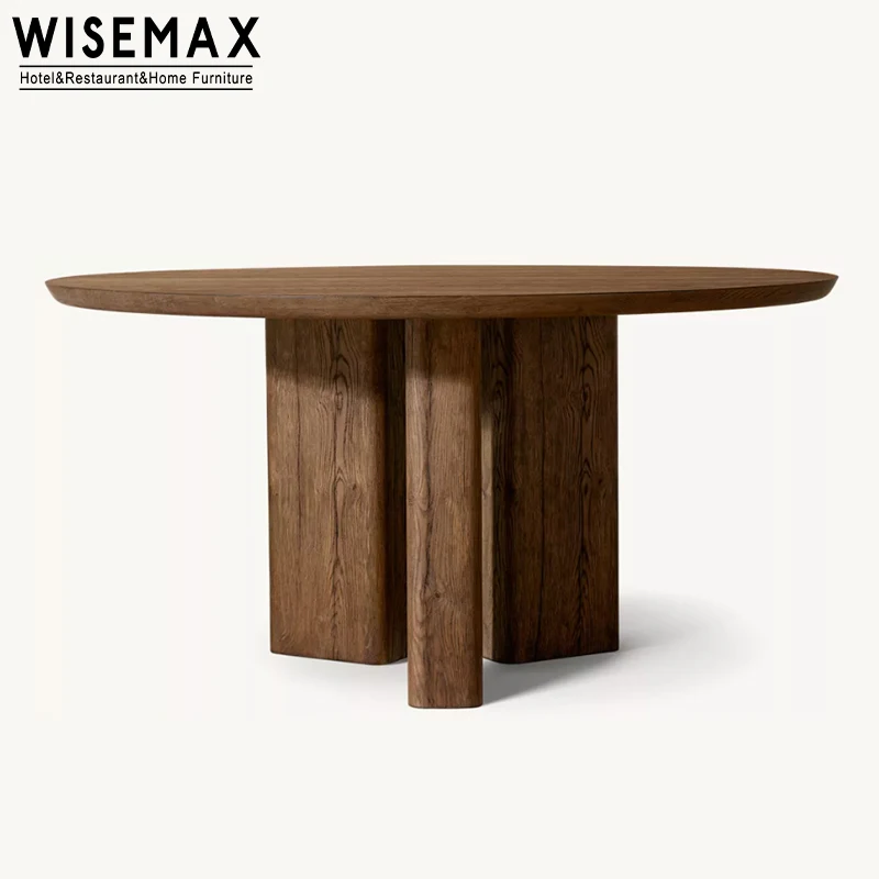 WISEMAX FURNITURE High-end home furniture solid oak wood natural elegant round dining table 4 seats chair for restaurant villa