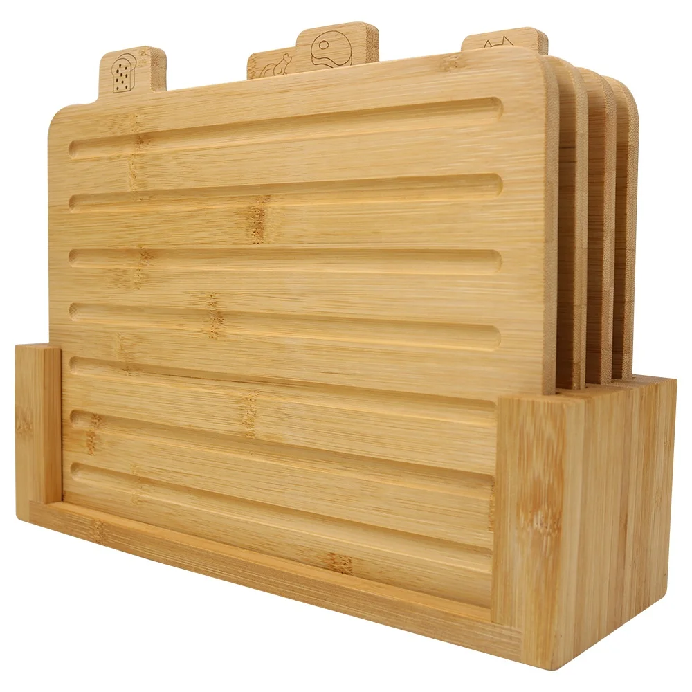 Фабрика 4 шт. натуральный органический индекс бамбуковая разделочная доска наборы с non-slip база хранения