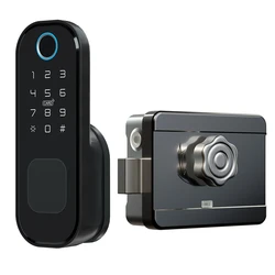 FXL TuYa Waterproof Outdoor Smart IP65 Fingerprint Door Lock Digital IC Card Rim Electronic Motise Lock WiFi Knob