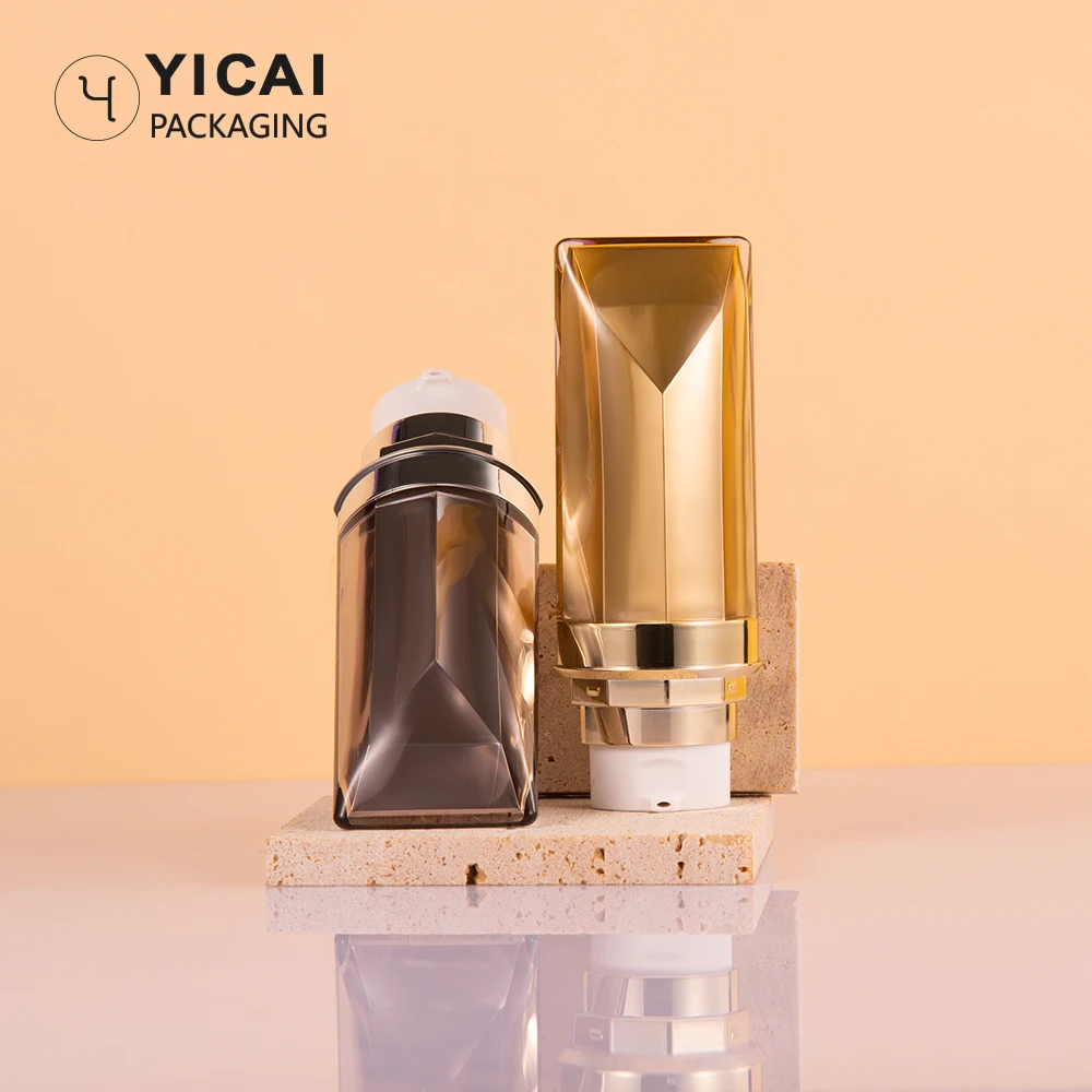 New design Oval shape 38ml 40ml 45ml silver Acrylic double wall cosmetic sunscreen lotion cream bottle with tube