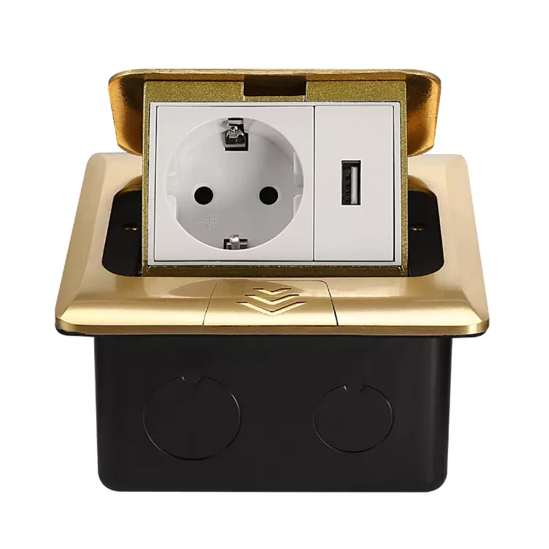 Пользовательский медный Выдвижной зарядный модуль Usb заземляющий разъем входит в розетку европейского стандарта сетевая напольная
