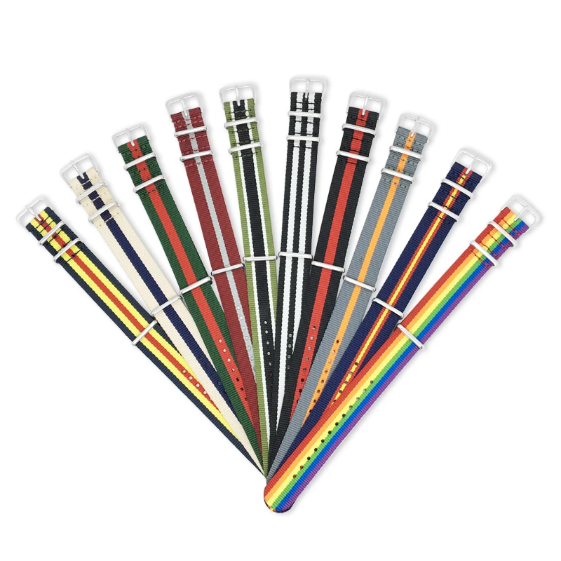 
wholesale hot sale custom logo design 3 rings 20mm cheap price 22mm striped nato nylon watch strap nato nylon watch band 