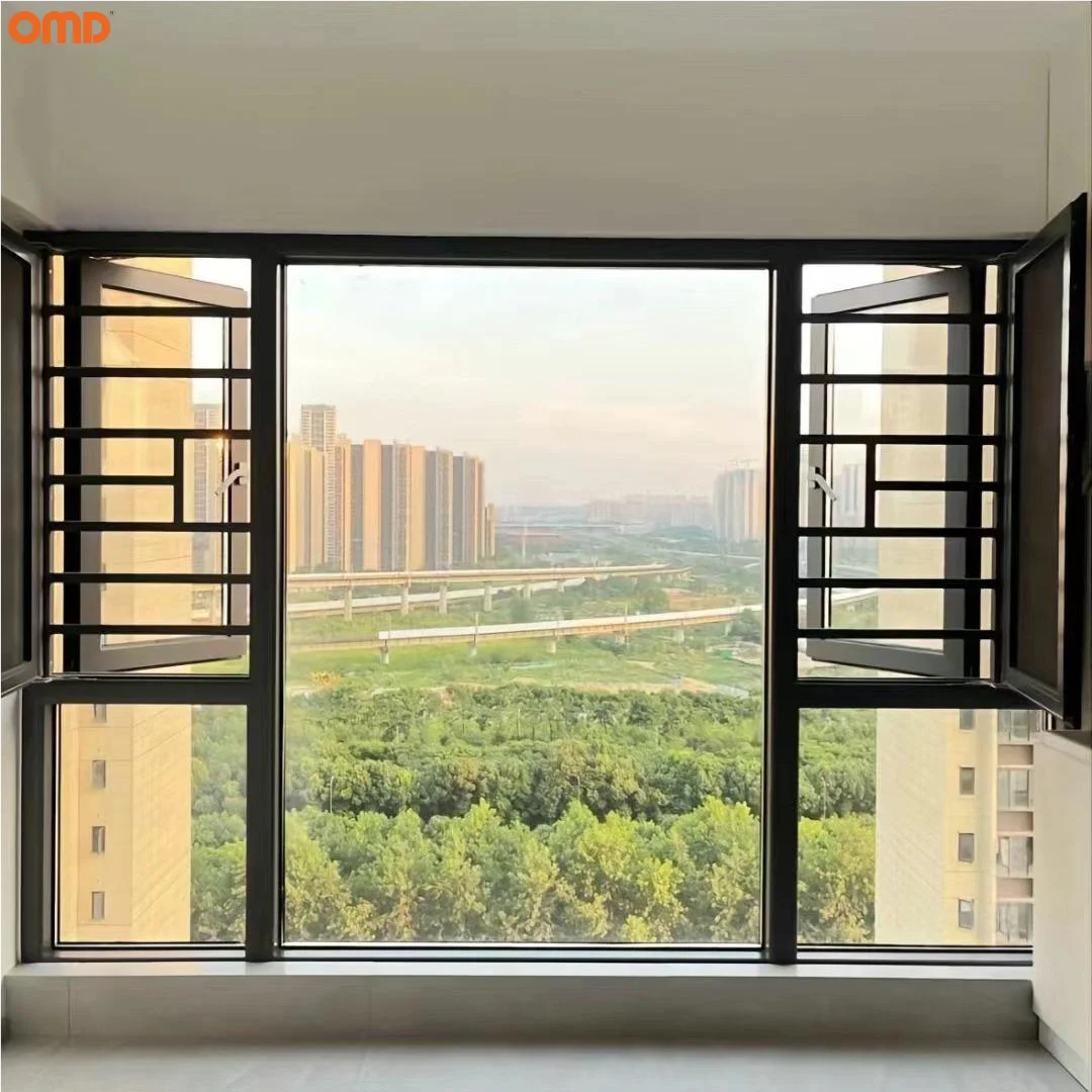 Factory Direct Aluminum Insulating Tempered Glass Casement Windows with Fly Net Guardrail Swing Windows for Home