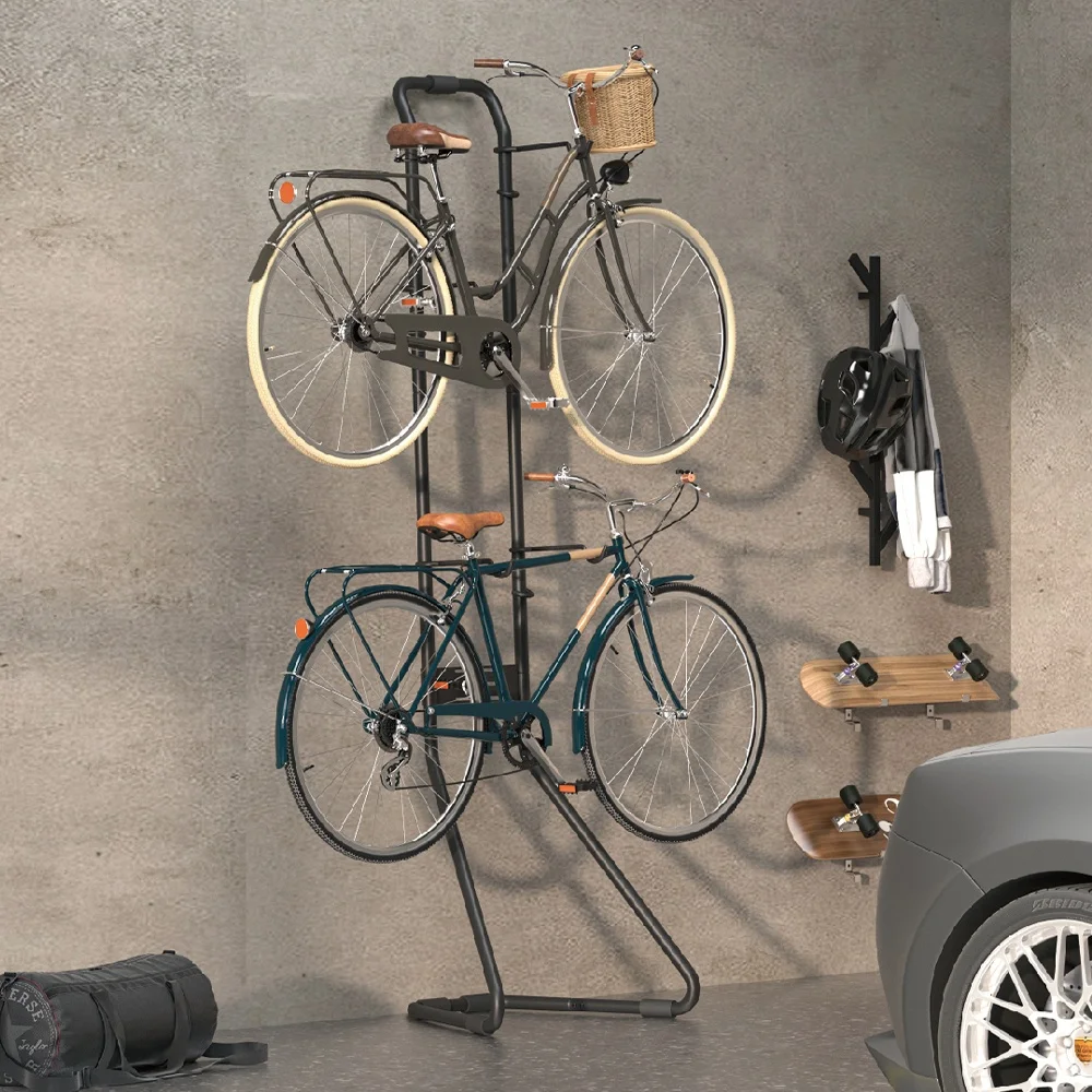 LBS-01 2 Bike Rack Garage Storage Gravity Wall Bike Stand Vertical Adjustable Bicycle Stand Holds