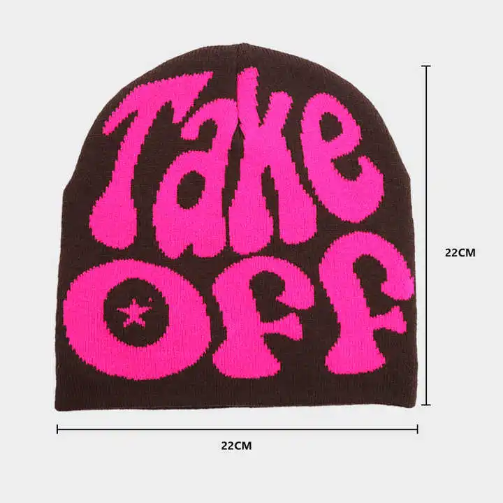 Hats Cotton Knit Design with Puff Printing Low MOQ Plaid and Letter Patterns Cap Knitted Hat in Many Colors and Designs