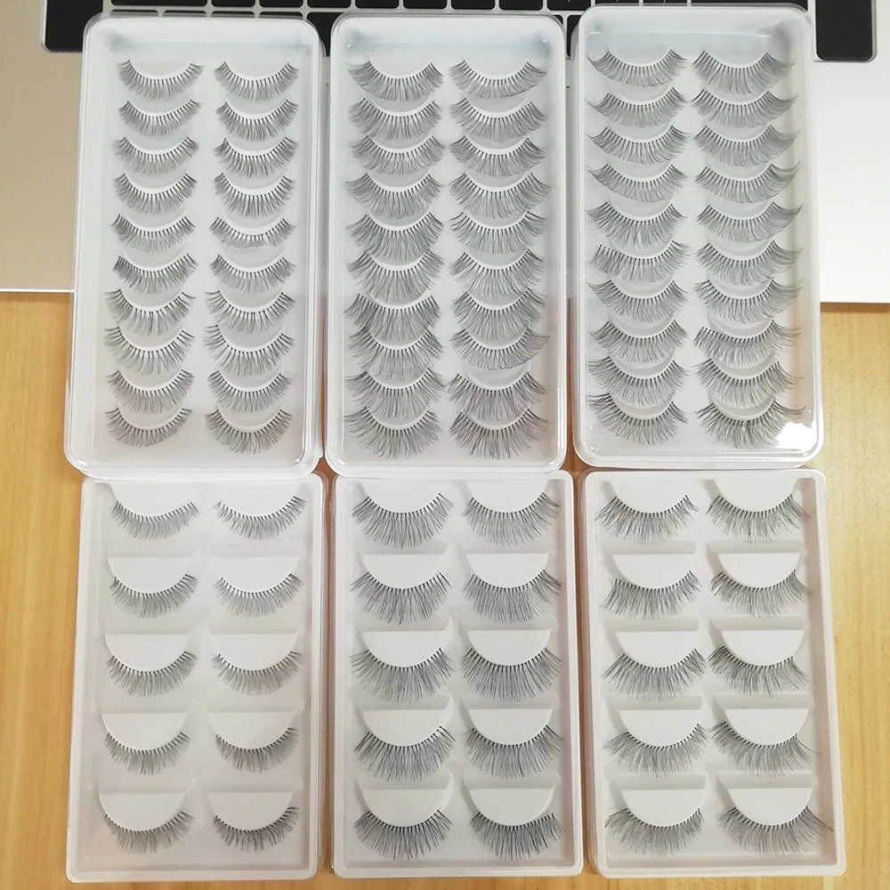 Wholesale 747 Hand-tied transparent band 3D synthetic false eyelash 5 pairs 10 pairs Wispy natural clear band silk lashes