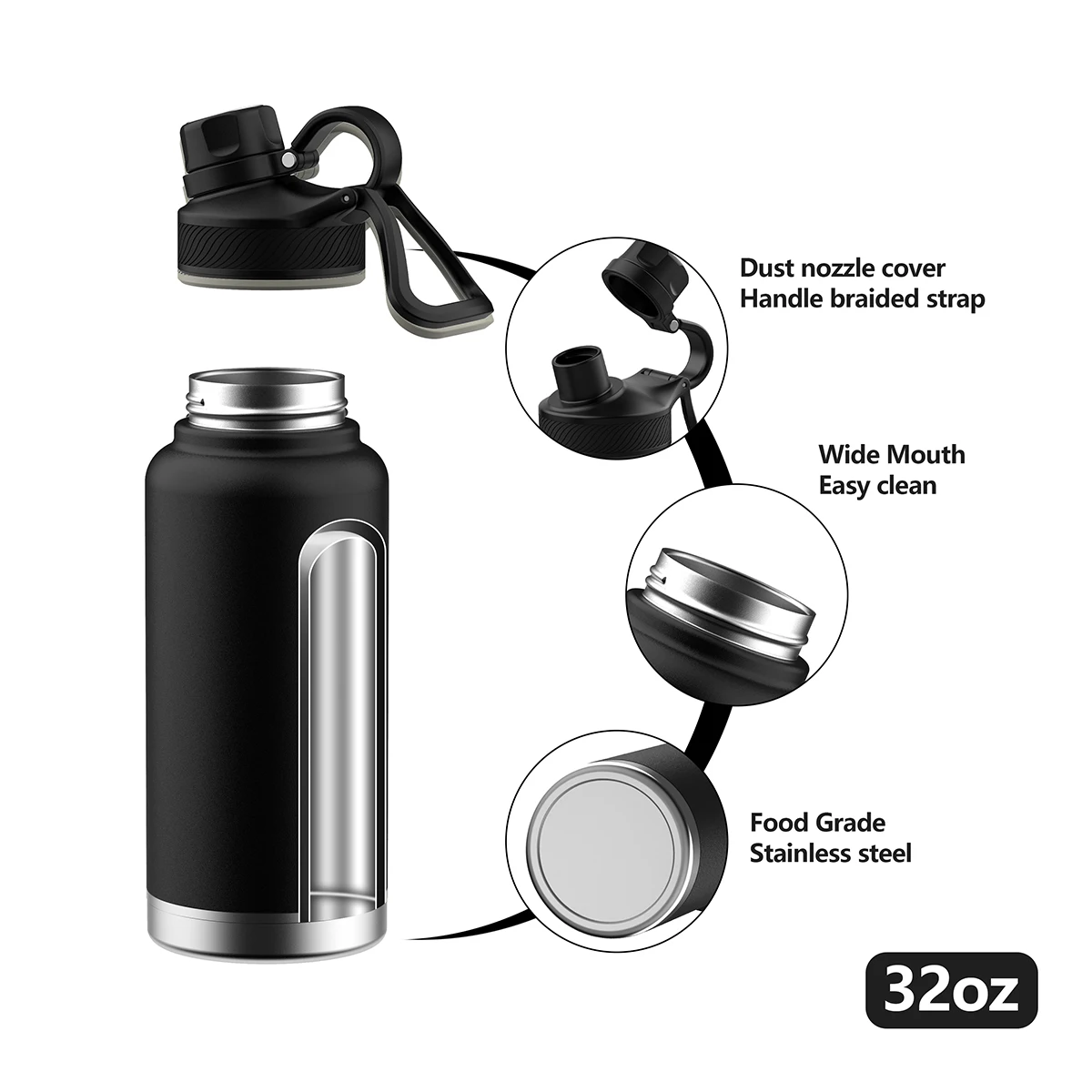 Manufacturer hot selling hot and cold 32oz sport thermos bottle stainless steel sports water bottle wholesale with handle