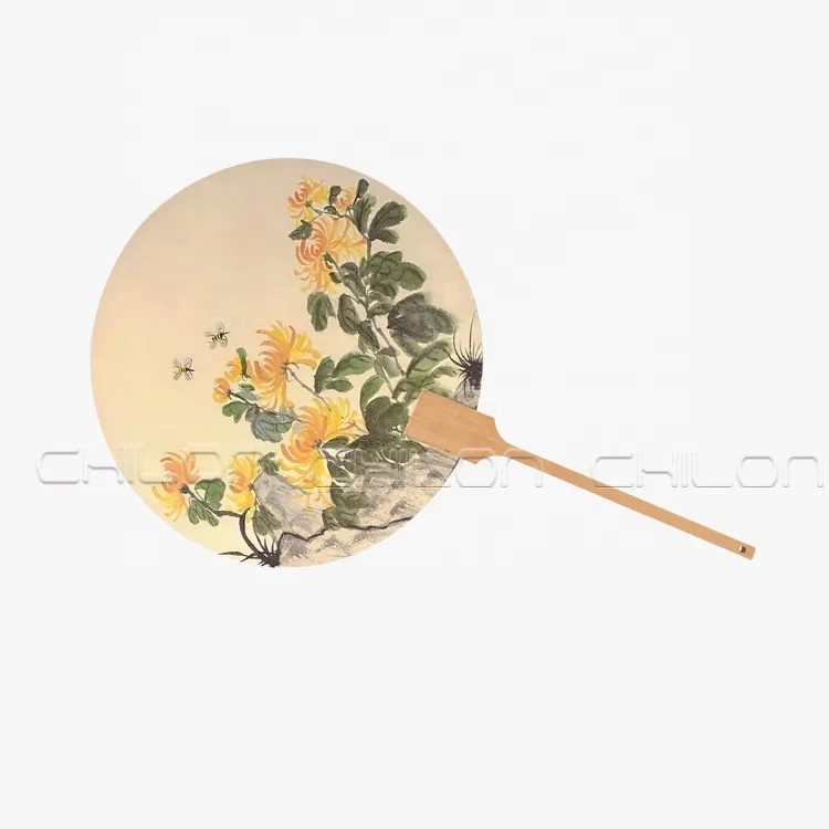 Printing promotional Round hand fan customized Wood hand fan