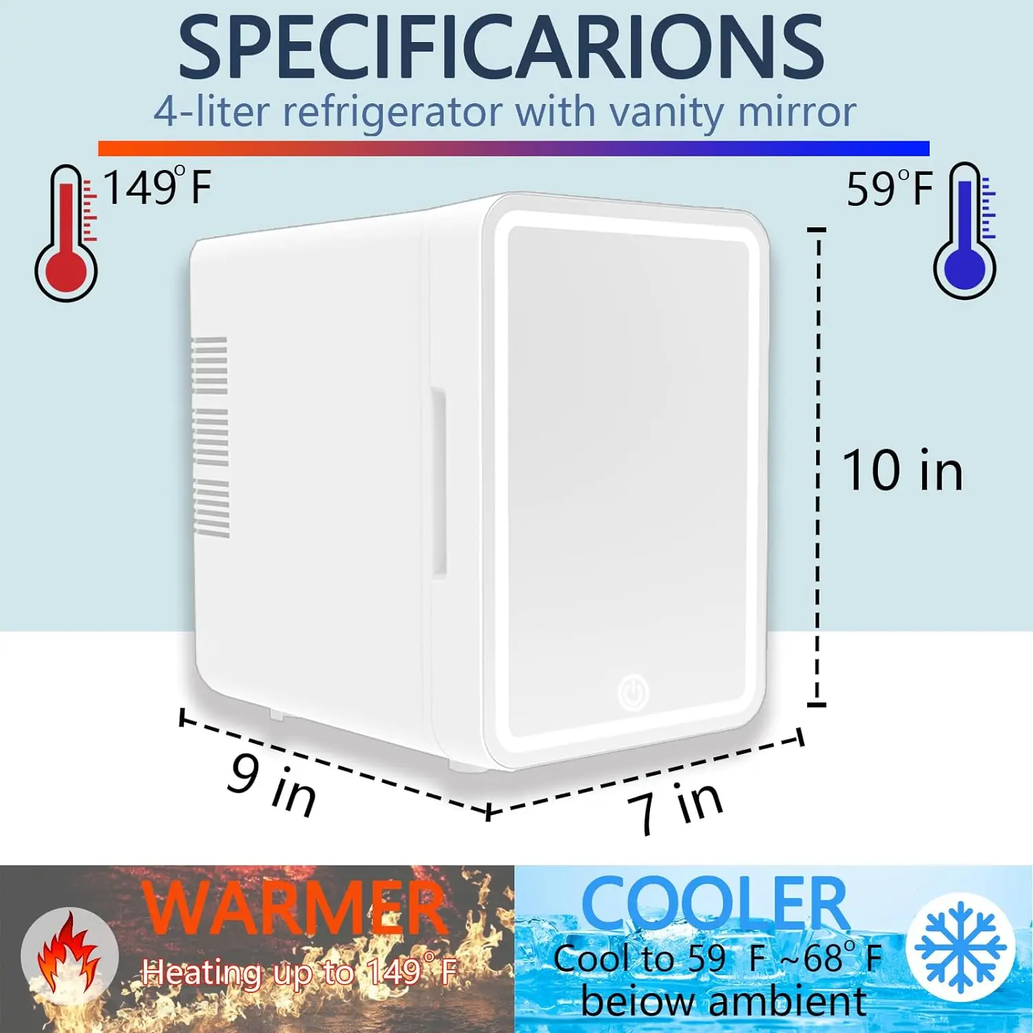 Mini Fridge with Dimmable LED Mirror Cooler and Warmer Refrigerators for Car Bedroom Hotel