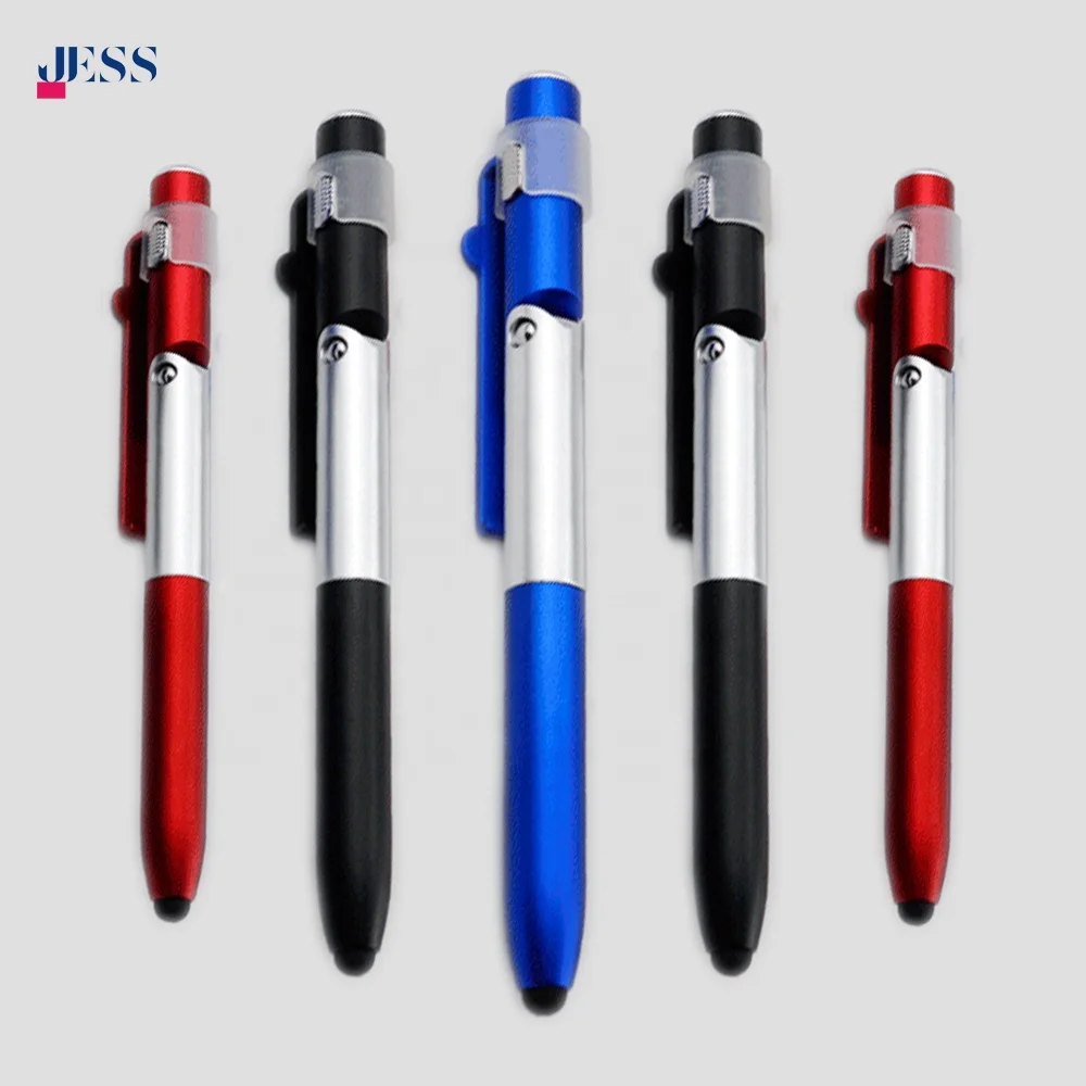 New Arrival Multifunction 4 in 1 Plastic Pen Supplier Led Capacitive Ballpoint Pen with Phone Holder